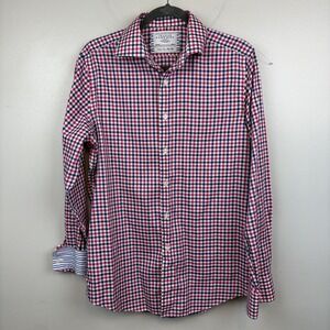 Charles Tyrwhitt Shirt Mens 15.5 35 Red Blue Check Non Iron Slim‎ Fit Gingham